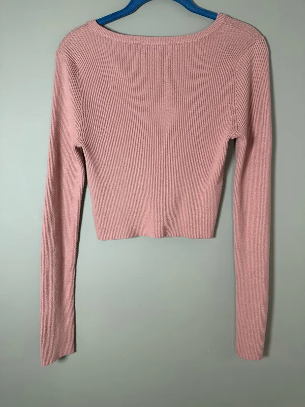 American Eagle Dusty Rose Ribbed Henley Crop Top Size M - Image 4
