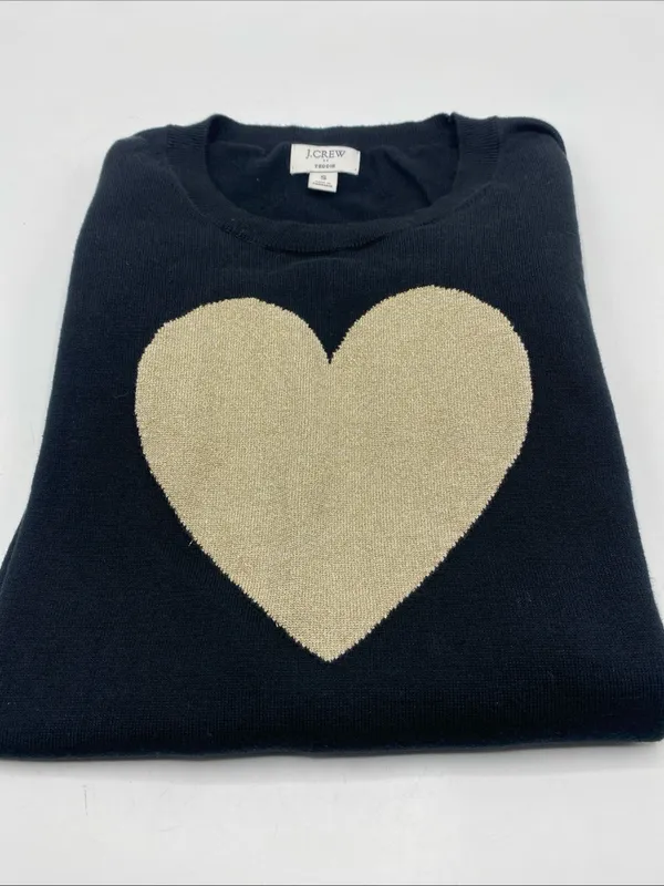 J. Crew Black Sweater Gold Heart Long Sleeve Pullover Sweater Teddie Small - Image 5