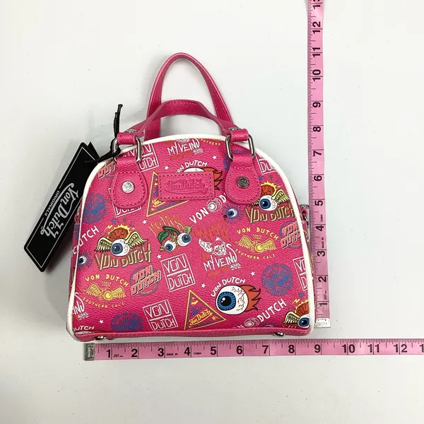 Von Dutch Hot Pink Jax Graphic Bowling Bag Hand Bag Crossbody NEW! Retail $149 - Image 10