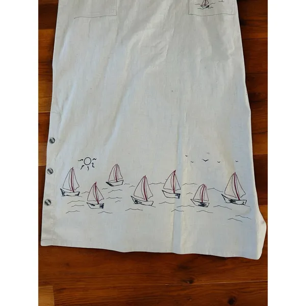 Vintage 90s Christopher & Banks Maxi Dress Sailboat Nautical Tan 12 Whimsical - Image 3