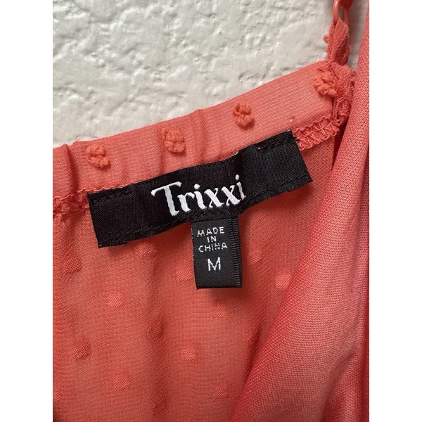 Francesca's Trixxi Womens Coral Swiss Dot Tired Mini Dress Spaghetti straps Sz M - Image 9