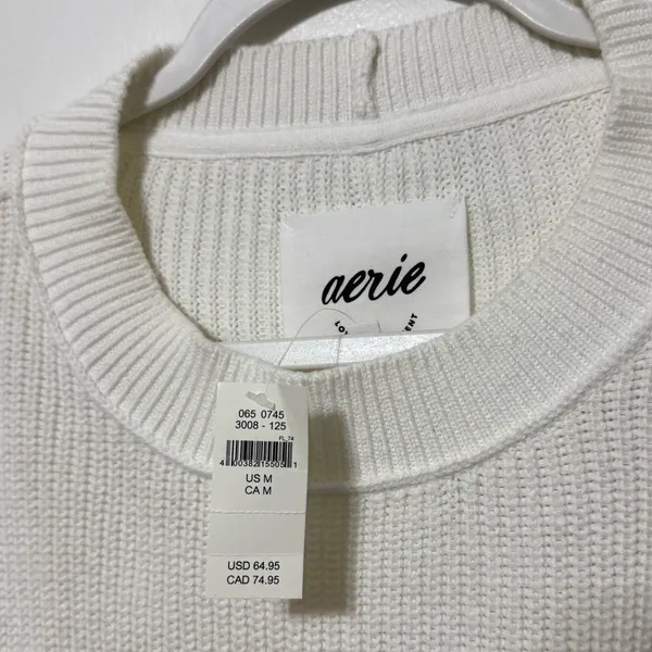 Nwt Aerie White Pullover Sweater Size Medium Oversized Ribbed Knit Crewneck - Image 3