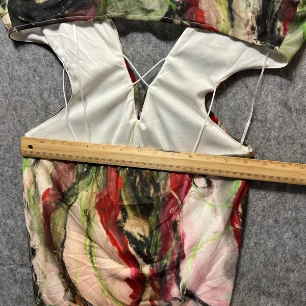 Lilyful Mini Dress Ruffle Trim Sleeveless Green Abstract‎ Print Size L - Image 7