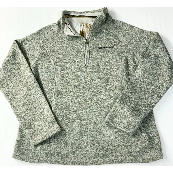 Realtree Women's Quarter Zip Sweater Fleece Pullover Heather Gray Camo L - Image 5
