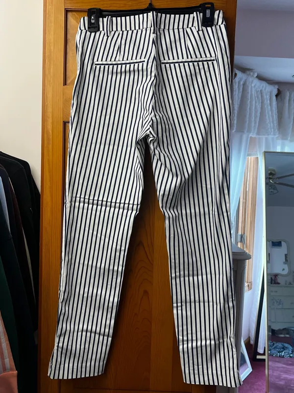 H&M Striped Navy & White Slim Ankle Pants - Image 3