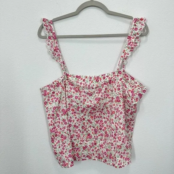 Aqua Lounge Size L Ruffle Sleeve Cotton Poplin Button Front Tank Pajama Top‎ NWT - Image 5