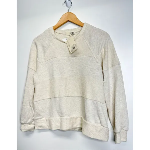 Everleigh Shirt Womens Steipe Knit Pullover Sweater Cream Oatmeal Medium NWT - Image 3