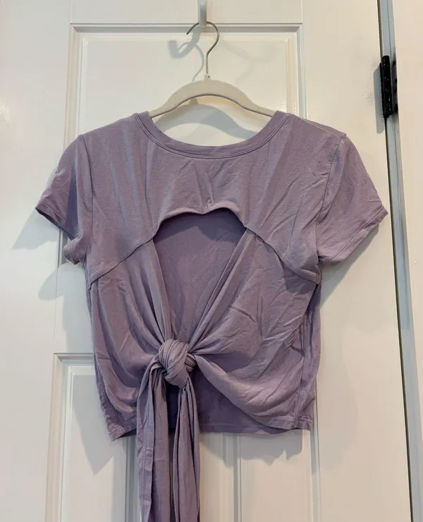 Purple Short Sleeve Tie Top - Image 3