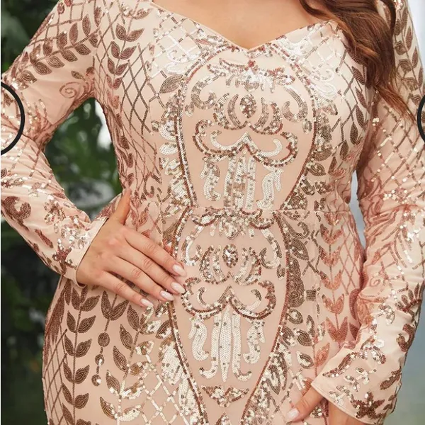 Formal sequence Dress v square Neck long Sleeve Mermaid Evening Gown Size 1X. - Image 3