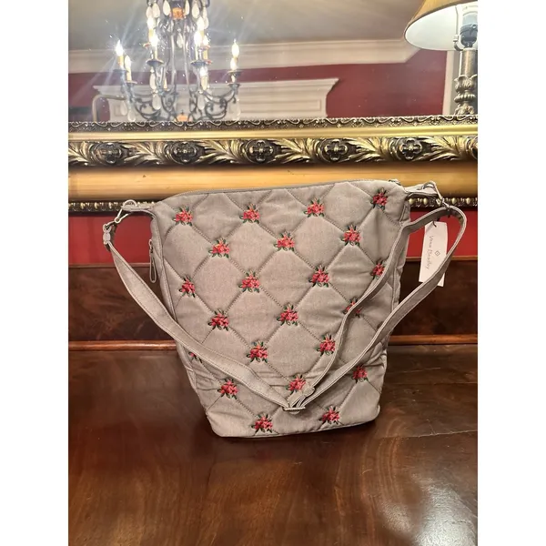 Vera Bradley Carson Hobo Bag‎ Denim Gray Floral Quilted Crossbody NWT - Image 6