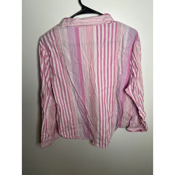 Victoria's Secret Women's Medium Short Pajama Shirt Stripe Pink Cotton Bottom Up - Image 5