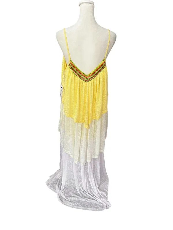 Pitusa NWT Cheetah Print Tiered Maxi Dress Yellow Boho Resort Beach Standard - Image 4