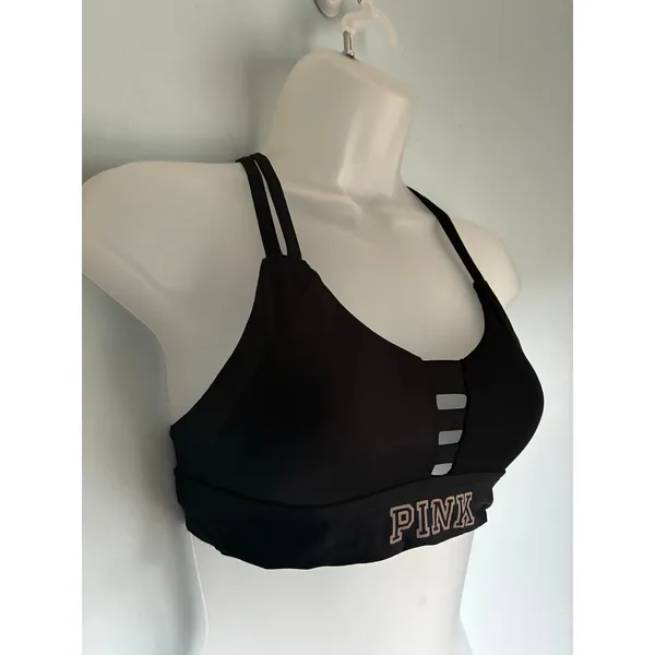 PINK Victoria's Secret Ultimate Sports Bra Bralette Black Strappy XS - Image 2
