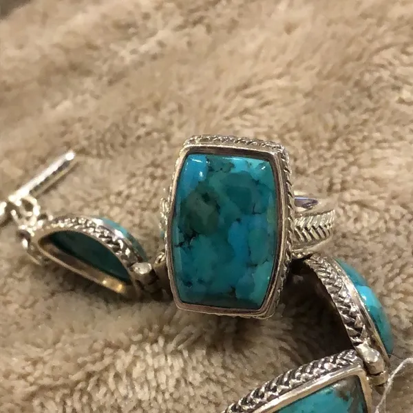 Barse Turquoise Sterling Silver Necklace Earrings Bracelet Ring Rope Accent Set - Image 7
