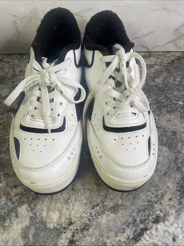 Reebok White and Black Court-Style Leather Sneakers - Image 2