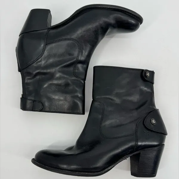 Frye‎ Jackie Zip Short Black Leather Ankle Boots Size 8.5B - Image 10