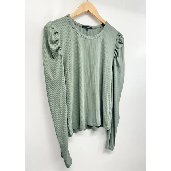 7 For All Mankind‎ Sweater Womens Size Large Green Long Sleeve Ribbed NEW - Image 4