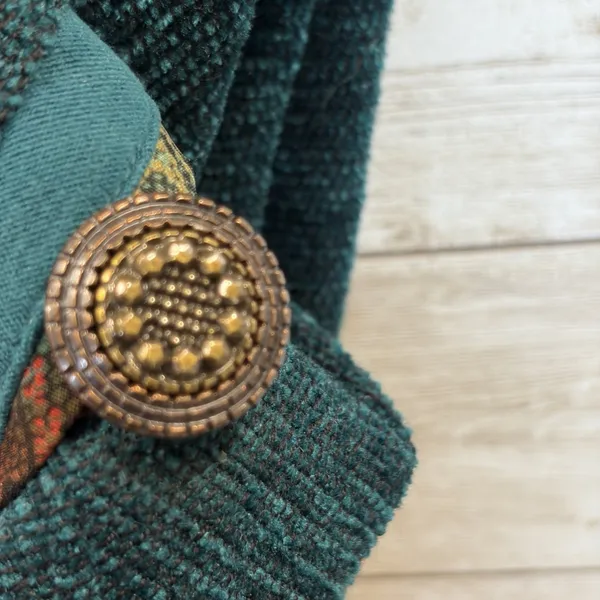 Vintage Nancy Bolen City Girl Womens M Silk Cardigan Teal‎ Tapestry Embroidered - Image 4