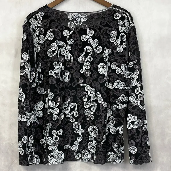 Jaguar Soutache Mesh Top‎ Women Large Swirl Sheer Statement Goth Eclectic Edgy - Image 3
