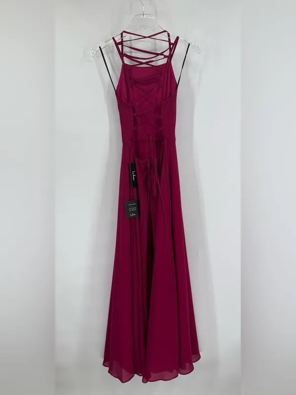 Lulus Magenta Strappy to Be Here Lace Up‎ Maxi Dress size small - Image 4