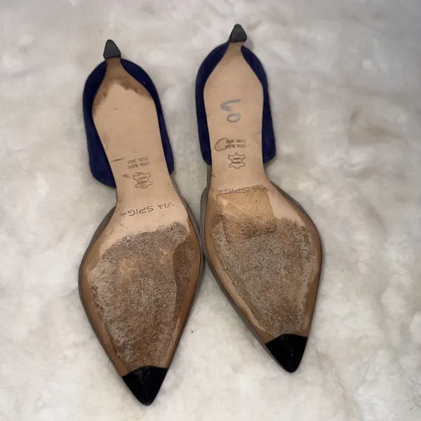 Via Spiga Two-Toned D'Orsay Genuine Leather Blue Taupe Suede Designer Pumps 8.5 - Image 4
