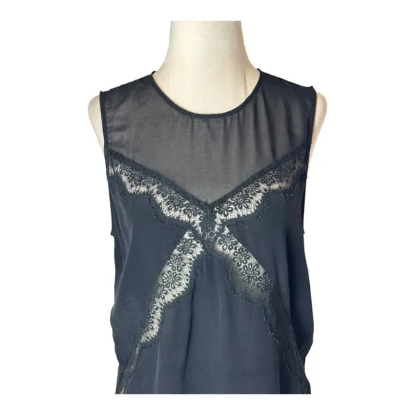 Sandro Shirt Women Small Black Sheer Bodice Lace Detail Top Whimsigoth Gothic‎ - Image 3