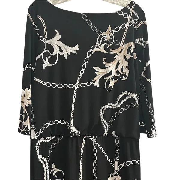 White House Black Market Women's‎ Blouson Dress S Chain Link Print Black - Image 14