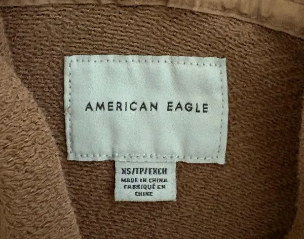 American Eagle Distressed Pullover Hooded Sweatshirt Brown - Image 2