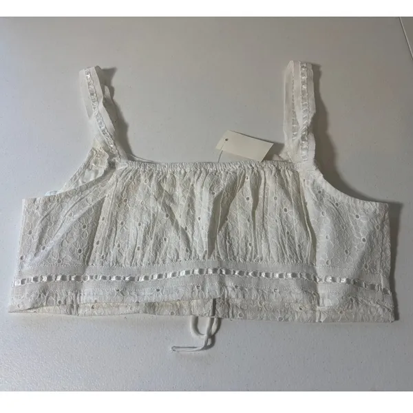 Aeropostale NWT Women's Size S Eyelet Button-Front Square-Neck Crop Top White - Image 3