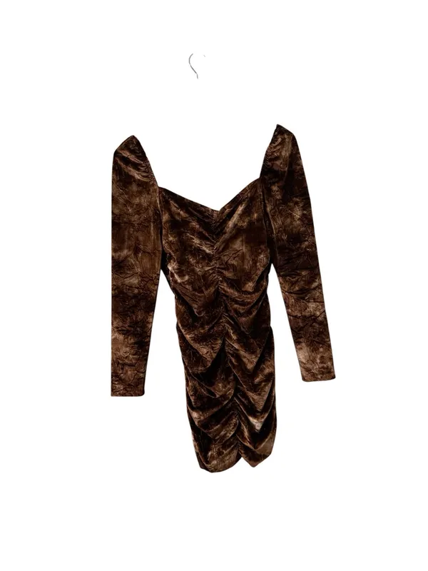 REFORMATION Heath Velvet Ruched Long Sleeve Brown Mini Dress - Image 3