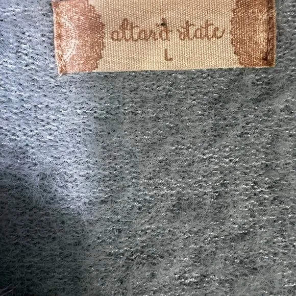 NWT Altar'd State Eyelash Knit Fuzzy Cardigan Sweater Baby Blue Cropped Size L - Image 6