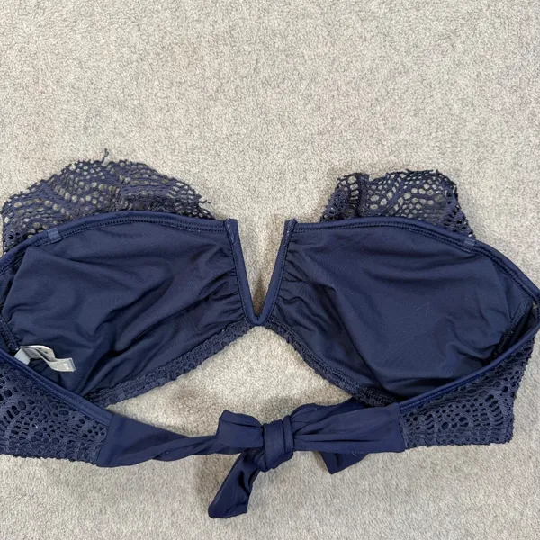 Aerie Lace Bandeau Bikini Swim Top Women's Medium Navy Blue Tie Back Beach Pool - Image 5