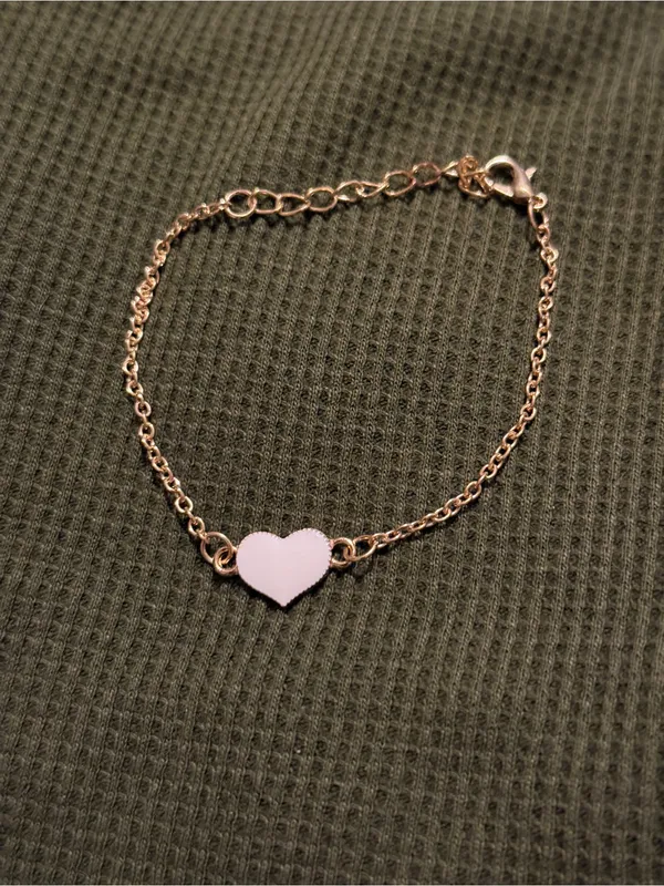 Gold Chain Bracelet with White Heart Charm - Image 4