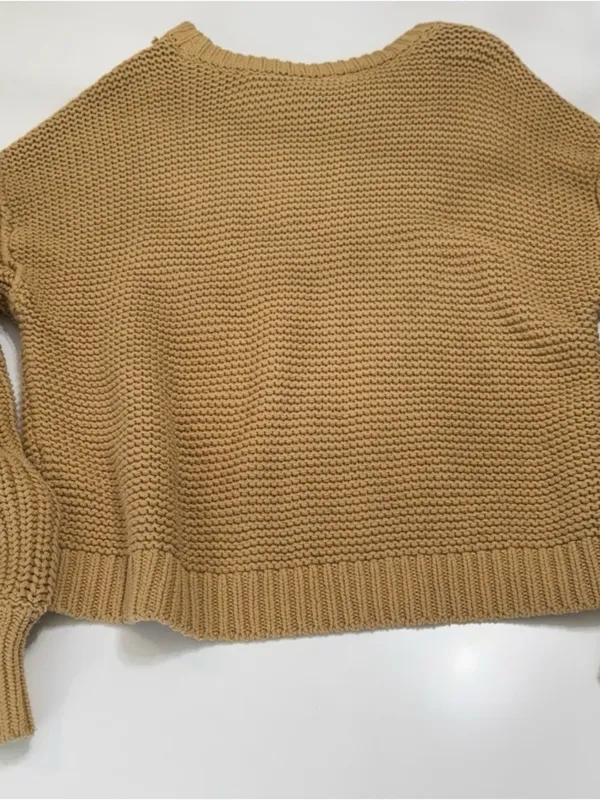 Free People Cable-Knit Scoop Sweater in Camel Brown Size Small - Image 7