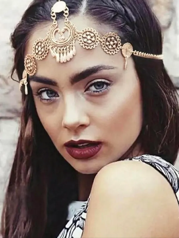 Vintage Style Gold Plated Metal Hollow Head Chain Pendant Head Chain Tassel Flow - Image 3