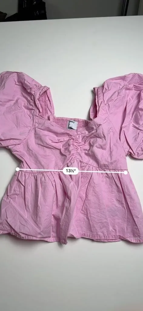Old Navy Barbie Pink Puff Sleeve Ruched Fairy Babydoll Milkmaid Cute Blouse Top Size M - Image 2