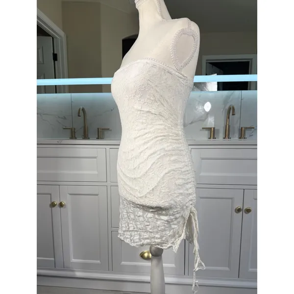 ace Tube Dress Womens Small White Ruched Strapless Bodycon Mini - Image 10