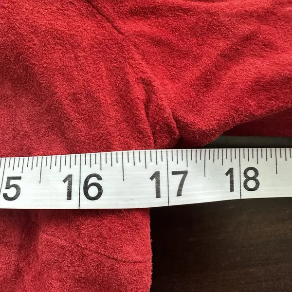 VTG Express Suede Leather Button Front Shirt S Y2K Red Western Grunge - Image 6