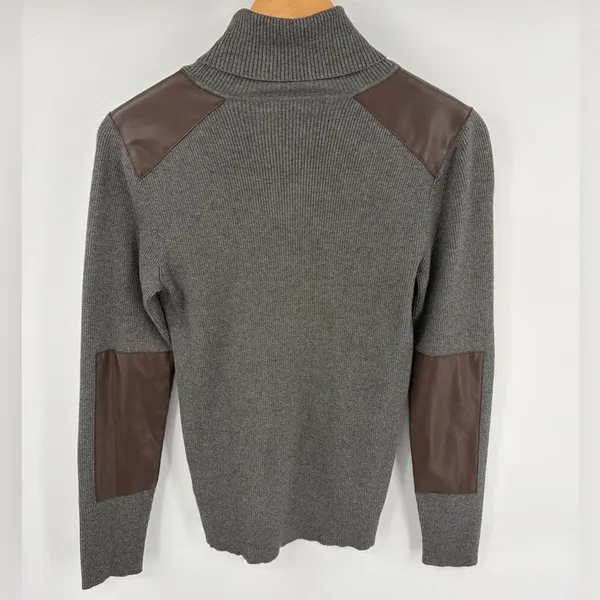 Lauren Ralph Lauren women’s faux leather trim ribbed turtleneck pullover size L - Image 4