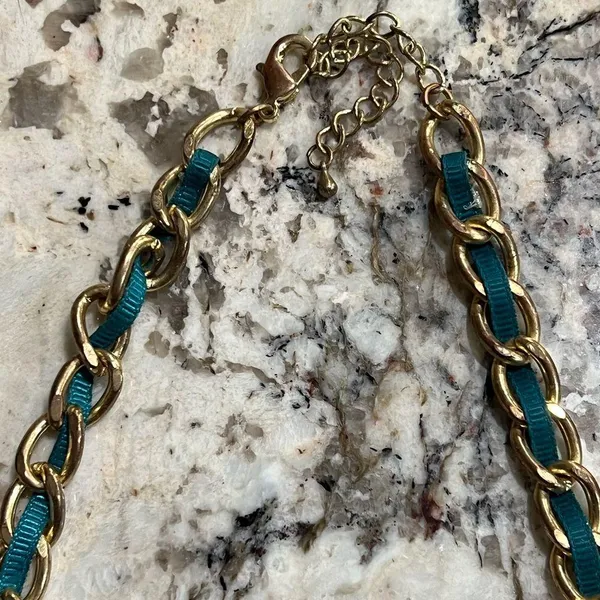 Women’s Blue Green Gold Bib Necklace - Image 3