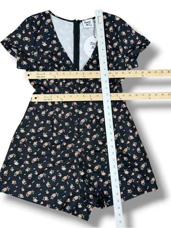 Princess Polly Floral Button Front V Neck Romper Black Size 4 Cottage Playsuit - Image 12