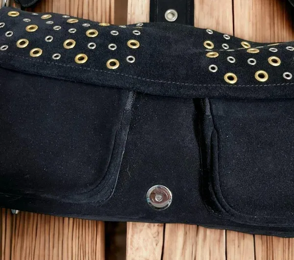 COPY - EuroWellness‎ Black Suede Purse Silver Gold Grommets - Image 2