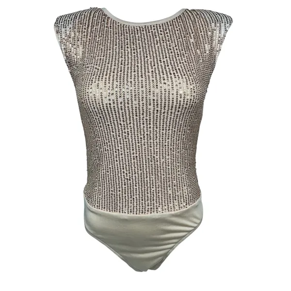 SHEIN Rose‎ Gold Sequin Sleeveless Bodysuit Sparkly Glam Party Holiday Metallic - Image 2