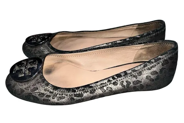 Tory Burch Reva Leopard Metallic Print Leather Ballet Flats Shoes size 7.5 - Image 2