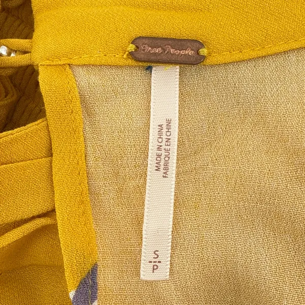 Free People‎ Say You Love Me Yellow Floral Mock Neck Keyhole Wrap Blouse Small - Image 9