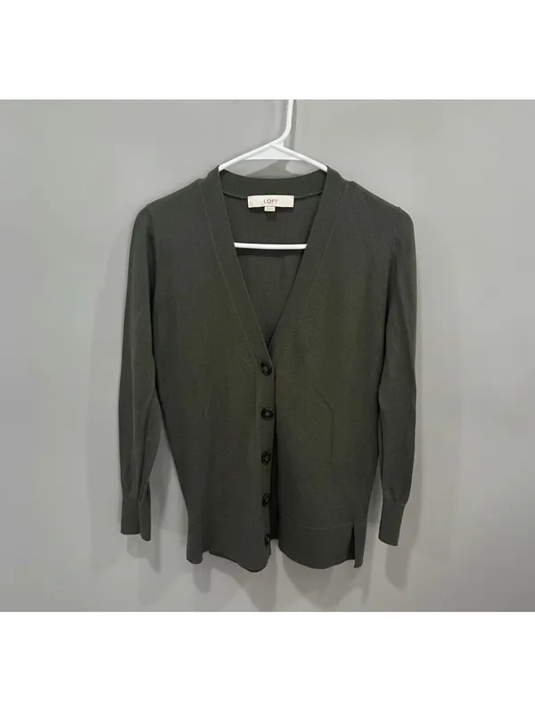 LOFT Cardigan Sweater XS Olive Green Button Front V Neck Cottage Granola NWOT - Image 2