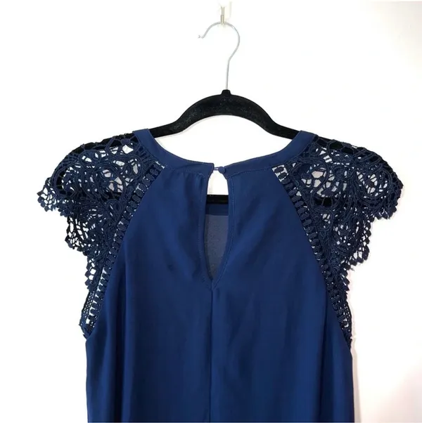 Altar’d State Crochet Sleeve Shift Dress Navy Blue Mini Lined - Image 7