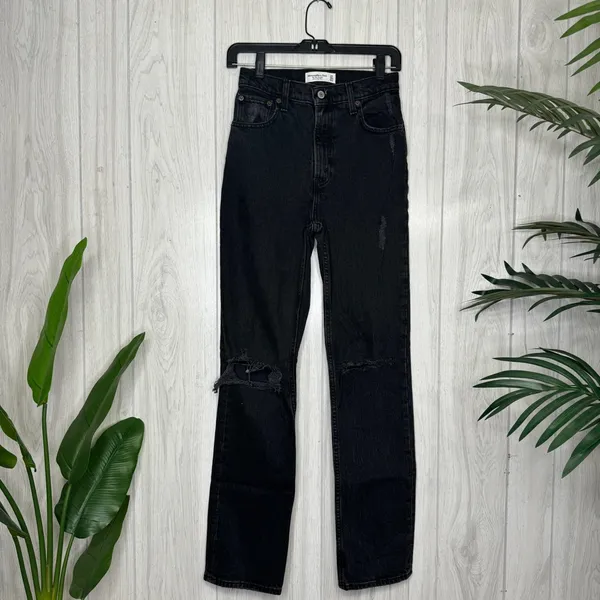 NWT Abercrombie & Fitch Ultra High Rise 90s Straight Jean Black Destroy 24 / 00R - Image 3
