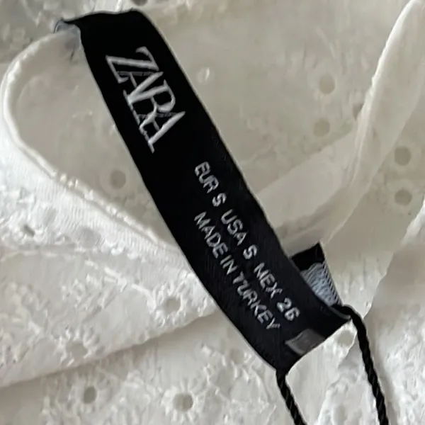 ZARA White Eyelet Flowy 3/4 Button Up Peplum Shirt- Small - Image 11