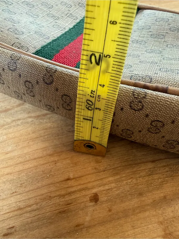 Vtg Gucci Clutch GG Supreme Monogram Cosmetic Pouch Gold Crest Logo Web Stripe - Image 9